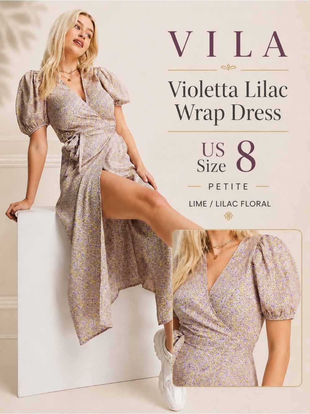 VILA Violetta‎ Wrap Dress — Yellow & Lilac Floral
